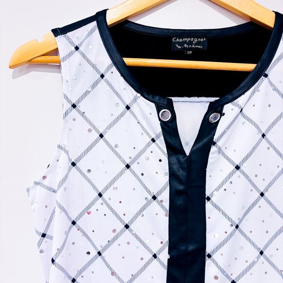 GRENIER Black & White Sequin Sleeveless Blouse with Contrast Panel | Small * - Picture 3 of 6